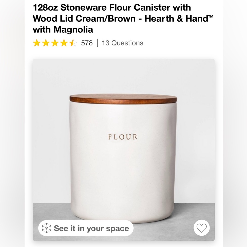 NWT Stoneware Flour Canister with Wood Lid from Hearth & Hand™ with Magnolia.